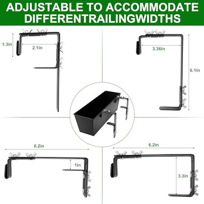 Metal Railing Planter, 16 Inch Rectangular Window Box with Adjustable Brackets, Drainage Holes, for Balcony Deck, 4 Pack (Black, Rectangular) - color: Black