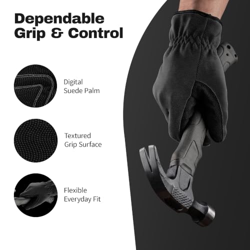 Grip Pro Washable Touch Screen Utility Gloves - color: Black, size: Medium