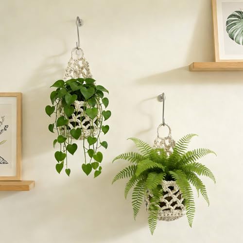 Macrame Plant Hanger Set of 2, Boho Wall Hanging Planter for up to 6" Pots - color: 2 Pcs White, size: 6 Inch