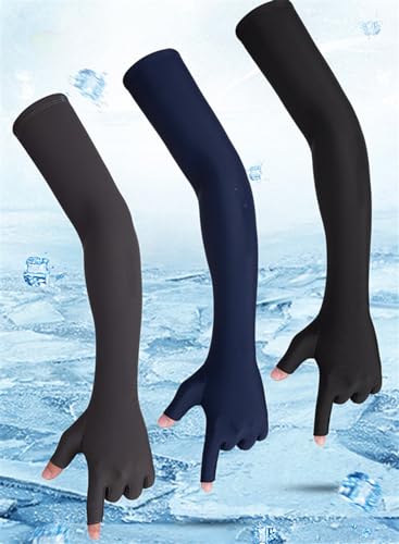 Inf-way UV Protection Armsleeves with Cut Finger Sun Gloves Men Anti-slip Fishing Driving Cycling Sports Cooling Long Sleeves - color: Black