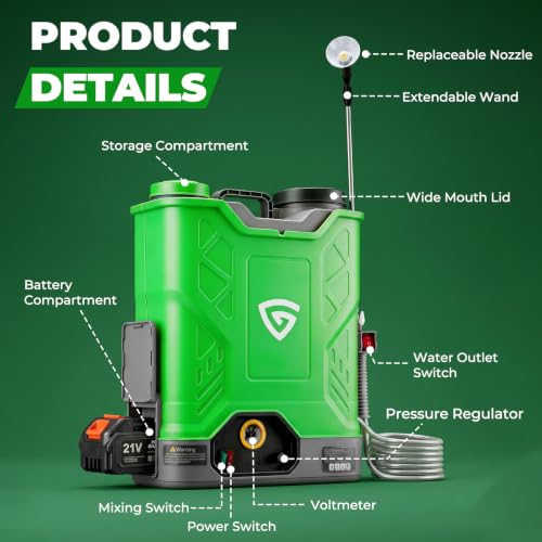Battery Powered Backpack Sprayer 4.8 Gallon with 2 Battery