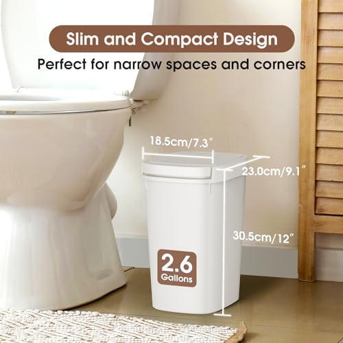CEROELDA 3 Pack Bathroom Trash Can with Lid, 10L/2.6 Gal Small Garbage Can with Press Top Lid, Slim Plastic Waste Basket for Toilet, Office, Bedroom (Muti 1) - color: 3 Pack-Muti 1
