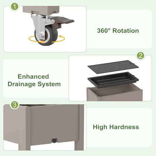 Fancyango Raised Garden Bed with Wheels 26.3" H -Gray - color: Gray, size: 26.3"H