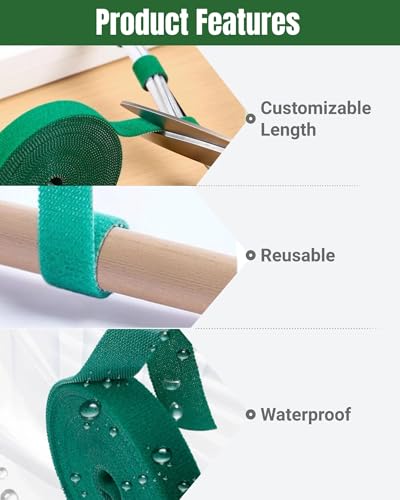 32.8 Ft Green Garden Tie, Twist Ties for Plants 1/2", Reusable Adjustable Plant Tape, Garden Ties for Climbing Plants, Plant Supports for Tomato Vines Peppers Rose Bushes Indoor Outdoor (1 Roll) - size: 1 Roll