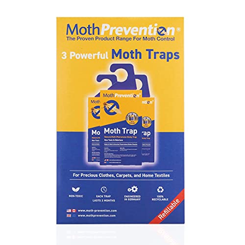 Powerful Clothes Moth Traps + Replacement Strips (9 Strips in Total) - Traps & Refills by MothPrevention - for Indoors, Home, Closets & Clothing