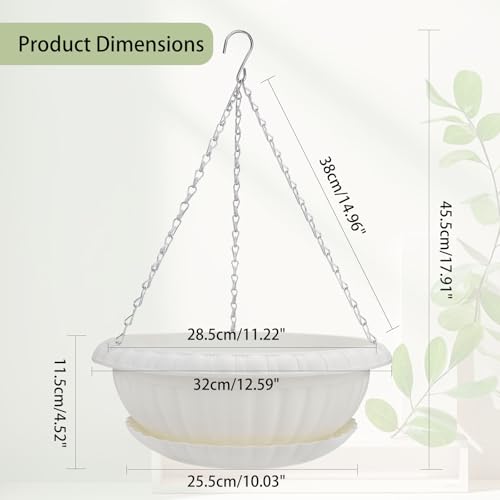 summer flower ‌3 Pack White Hanging Planters 12.59in Plastic Pots with Drainage Holes & Trays for Indoor Outdoor Garden Wall Window Decor - color: White-xpots