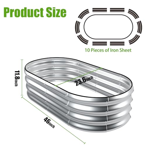 SnugNiture 4x2x1ft Galvanized Raised Garden Bed, Oval Metal Planter Box - color: Silver, size: 4x2x1 ft