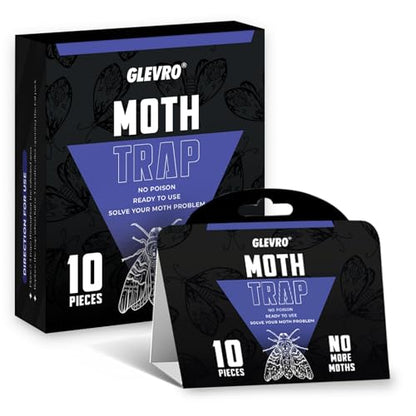 Glevro® Pantry Moth Traps for House Indoor 10 Pack – Extra Sticky Glue Trap for Kitchen and Food Storage – Seed Grain Flour Pheromone Traps for Pantry Moths