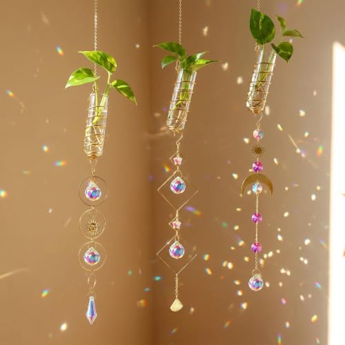 3pcs Crystal Suncatchers with Plant Propagation Tubes for Window Wall - color: Golden-3pcs