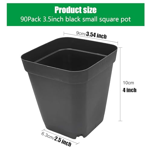 RooTrimmer Square Nursery Pots 3.54Inches 90 Pcs Seedling Flower Post Plastic Thick Seed Start Germination for Plant Propagation,Sturdy Suit for 1020 Trays(Black,3.54Inches,90Pcs) - color: Black, size: 3.5 Inch - 90pk