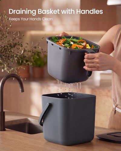 SONGMICS Compost Bin for Kitchen Counter, Plastic, 1-Gallon (4 L) - color: Dark Gray, size: 1 gallons (4L)
