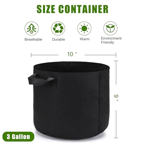 12-Pack 3 Gallon Plant Grow Bags, Heavy Duty Aeration Fabric Pots with Handles for Garden and Planting Outdoor - size: 3 Gallon