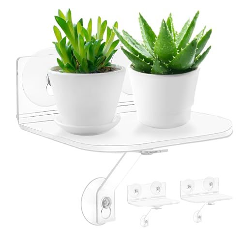 2-Pack Acrylic Window Plant Shelves with Suction Cups & Support Brackets - Rectangle Window Sill Extender for Herb Pots, Succulents, Flower Boxes, Micro Greens | Indoor/Outdoor Use - size: 5.5*7.7IN*2PC Rectangular
