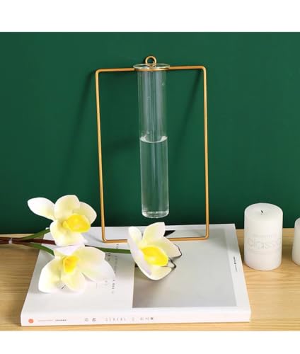 2 Pack IvyMei Luxurious Nordic Gold Wall Vase Metal Frame Glass Tube - color: Gold 9