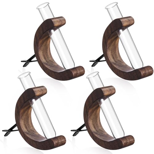 4 Pcs Mini Car Vase Vent Clip Propagation Vase, Walnut Wooden Color - color: Walnut Wooden Color