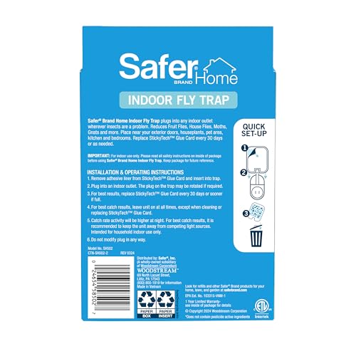 Safer Home Flying Insect Trap, Plug-In Fruit Fly Trap for Indoors, 1-Pack - size: 1 Trap + 2 Glue Cards