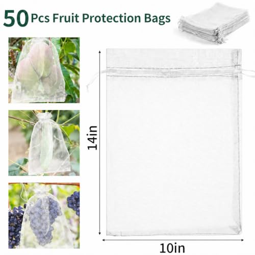 50 Pcs Fruit Protection Bags, 10×14 in Mesh Cover Nets for Tree, White - color: White, size: 10×14 in