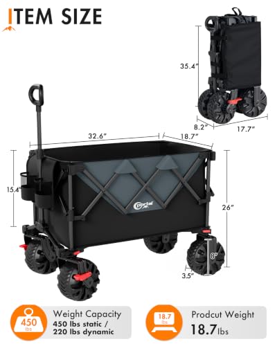 PORTAL Folding Wagon Black, All-Terrain, Beach Camping Garden Grocery - color: Black, size: 200L with Brake