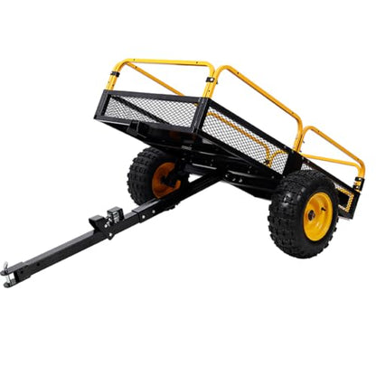 Trailer Tow Behind Dump Cart 1000 lbs Load Capacity Heavy Duty ATV UTV Yard Garden Trailer Pull Behind Dump Trailer for Lawn Mower Tractor， Yellow - color: Yellow