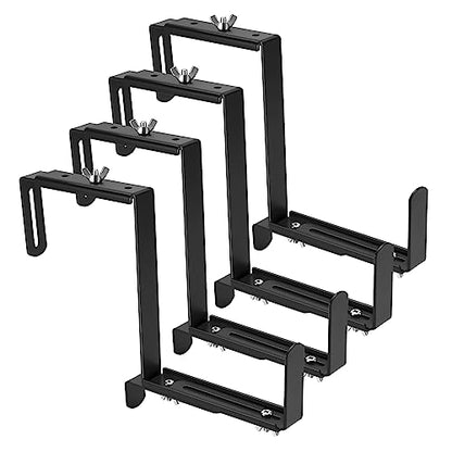 VIVIKEN Planter Box Brackets, Adjustable Flower Brackets for Deck Railing - size: 4 Pack Black No Drill