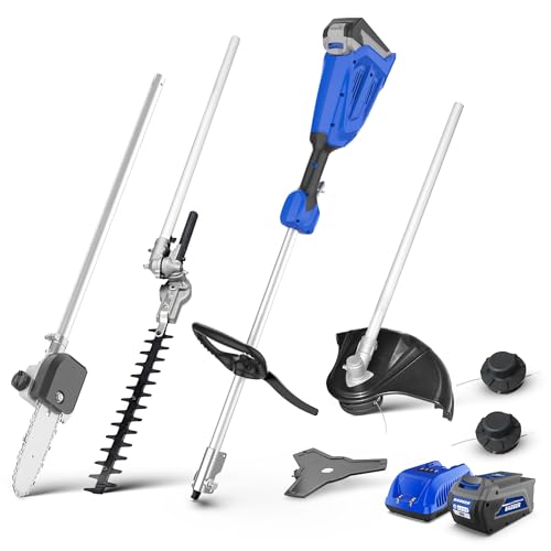 Wild Badger Power 40V Brushless Weed Wacker, String Trimmer/Edger, Hedge Trimmer and Brush Cutter Blade, Pole Saw, Attachment Capable 4-in-1 Multi-Tool Kit with 1 * 40V 4Ah Battery and 1*Charger - style: 40V Brushless 4 IN 1
