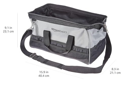 Amazon Basics Durable Wear-Resistant Tool Storage Bag with Adjustable Shoulder Strap,Portable Tool Organizer,16 in,Black & Grey,(Pack of 8) - size: Large Standard Bag (Pack of 8)