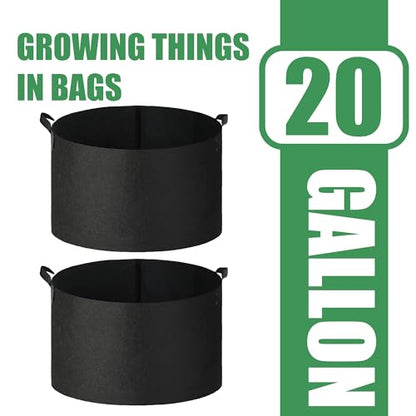 2-Pack 20 Gallon Fabric Grow Bags with Handle, Heavy Duty 300G Thickened Nonwoven with Handles and Reusable, Suitable for Garden Vegetables,Fruits and Flowers(Black) - size: 20 gallon (19.7''D×15.5''H)