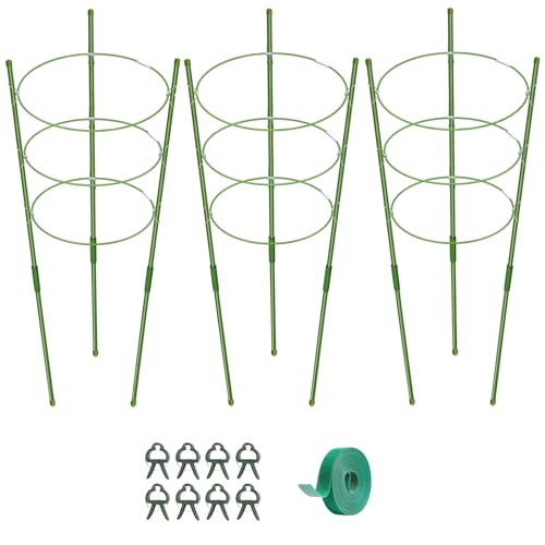 KLS 3 Pack Tomato Cage for Pots Plant Support, Upgrade 36 Inches Tomato Cages for Garden, Pepper Cage Trellis Kit with Plant Tie and Clips (36") - size: 36"