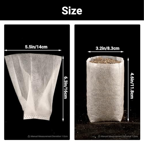 Fabric Plant Grow Bags - 200pcs Seed Starter Planting Bags Seedling Pots 5.5x6.3 inches, Nursery Pots for Plants - color: White, size: 5.5"x6.3"/Pack of 200
