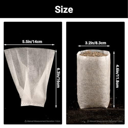 Fabric Plant Grow Bags - 200pcs Seed Starter Planting Bags Seedling Pots 5.5x6.3 inches, Nursery Pots for Plants - color: White, size: 5.5"x6.3"/Pack of 200