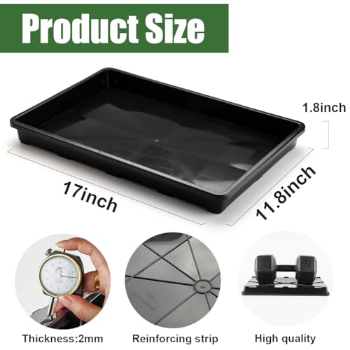 RooTrimmer 10 Pack Nursery Pots Trays (17"x11"x2"), Plastic Flat Seed Starter Trays, Durable Carrying Seedling Starter Tray, Reusable Tray for Planting and Collecting Drainage Water (Black) - color: Black, size: Holding Trays-10P