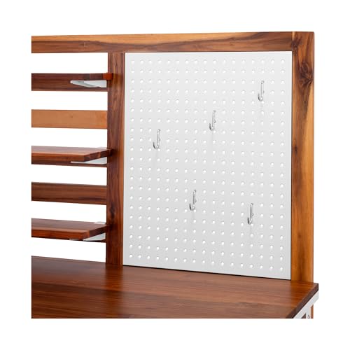 Seville Classics Home 48" Outdoor Garden Potting Bench Table – Heavy Duty Workstation, w/Cabinet, Drawer & Open Shelf, Acacia Wood & Steel Frame, White, 48" W x 25" D - color: White