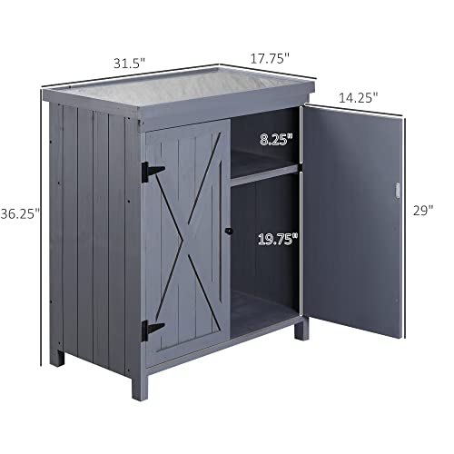 Wood Outdoor Storage Box and Deck Box with Galvanized Metal Top, Farmhouse Style Patio Cabinet with Shelves for Yard Tools & Cushions, Weather-Resistant Finish, 31.5 x 17.8 x 36.3 Inches, Grey - color: Grey - 31.50 X 17.80 X 36.30 Inch