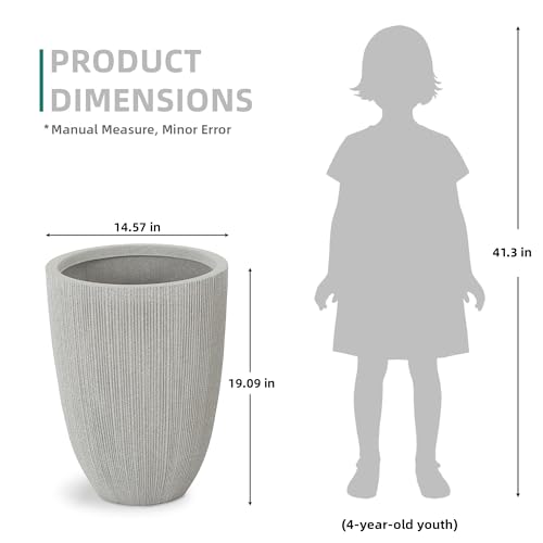 19" Mediterranean Beige Resin Tall Planters with Fluted Texture - color: 19"h-mediterranean Beige