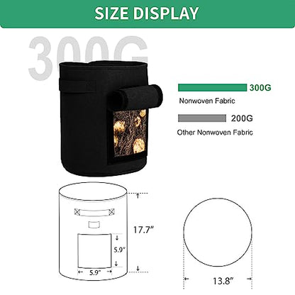 5-Pack 10 Gallon Grow Bags with Harvest Window Thickened 300g Nonwoven Fabric Heavy Duty Plant Pots for Vegetables Potato Tomatoes Carrots Gardening Containers with Reinforced Handles Black - size: 10GAL-BLK