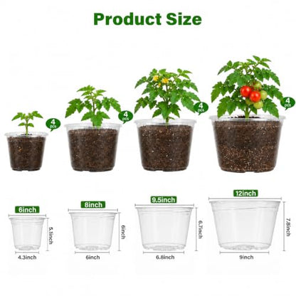 Bluepro Clear Nursery Pots with Drainage Holes, 6/8/10/12 Inch, 20-Pack - size: 6/8/9.5/12 Inch-20Pcs