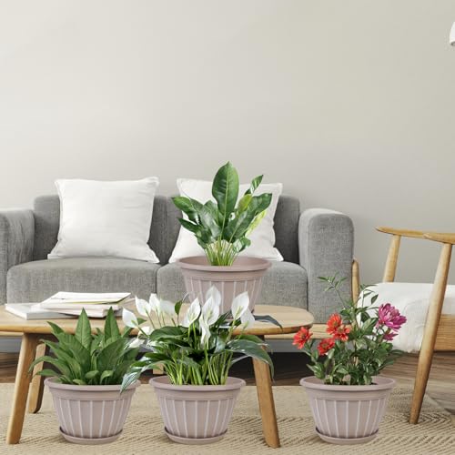 10 Inch Plant Pots,4 Pack Flower Pot,Planters Pot with Drainage Hole - color: Beige, size: 10 inch-4 pack