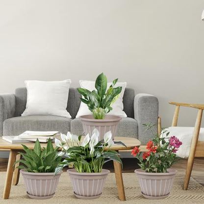 10 Inch Plant Pots,4 Pack Flower Pot,Planters Pot with Drainage Hole - color: Beige, size: 10 inch-4 pack