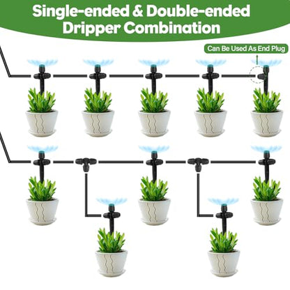 35PCS Double-Head Drip Irrigation Emitters, Kalolary Locked Drip Irrigation Sprayer Parts for 1/4" Tubing, Adjustable 360 Degree Vortex Water Flow Dripper with Lock for Garden Watering System (Green) - color: Green Double-head Locked Sprayer