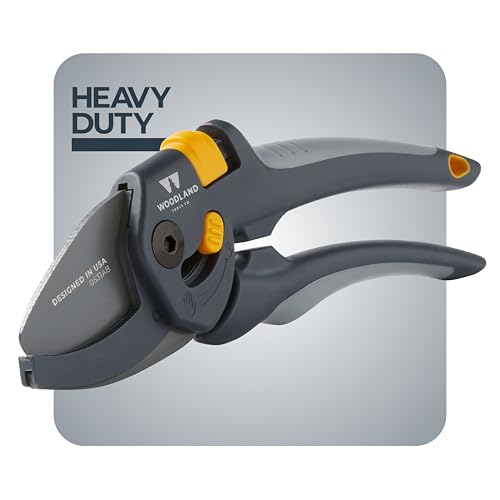 Woodland Tools Co. Heavy Duty Anvil Pruning Shears – 5/8" Cut Capacity, High Carbon Steel Blade, Internal Spring, Adjustable Grip Slider, Garden Pruner for Dry Branches, Stems, and Dead Growth - style: Heavy Duty Anvil Pruner