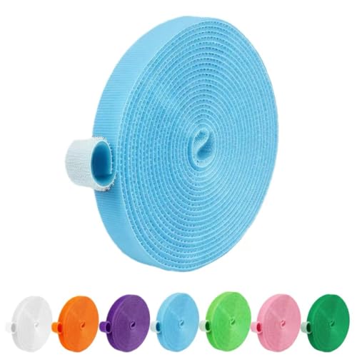 IFNOW 32FT Reusable Fastening Tape Cable Ties Double-Sided Hook-and-Loop Cable Management Tape Strength and Durability 0.4''/Width (1, Light Blue) - color: Light Blue