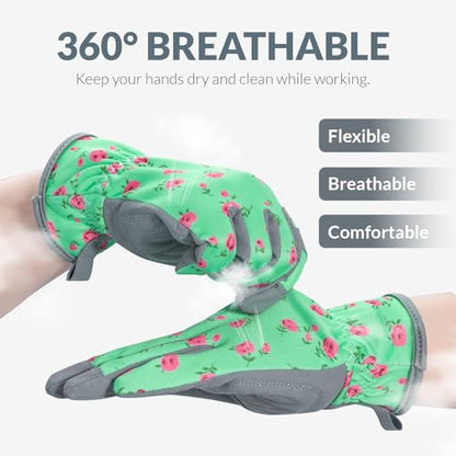 Baidast Gardening Gloves for Women, Breathable Leather Garden Gloves with Grip, Thorn Proof Work Gloves - color: Women(medium)-green+red