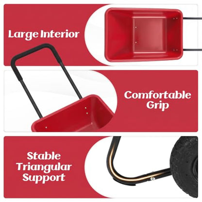 Goplus 2 Wheel Wheelbarrow, 330 LBS Utility Garden Cart (Red) - color: Red