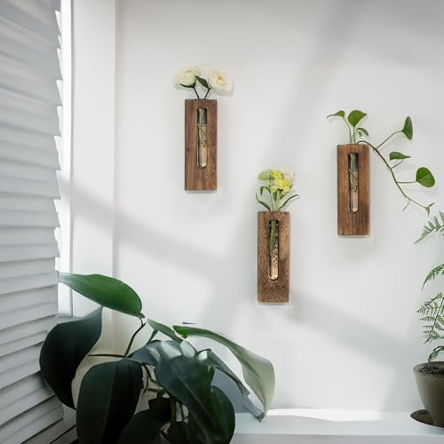 Farmhouse Wall Plant Propagation Station with Glass Tubes - color: Brown