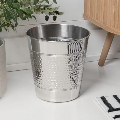 happimess Riley 2 Gal Hammered Steel Bin 10" H, Polished Steel - color: Polished Steel, size: Set of 1