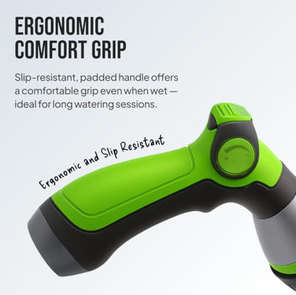 Garden Hose Nozzle – 8-Pattern Hose Sprayer with Thumb Control – Watering Tool for Garden, Car Wash, Lawn Care & Pet Shower - color: 1b.Green
