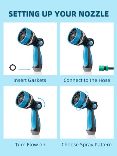 Garden Hose Nozzle with 10 Spray Patterns, Water Hose Sprayer for Outdoor - color: Sky Blue