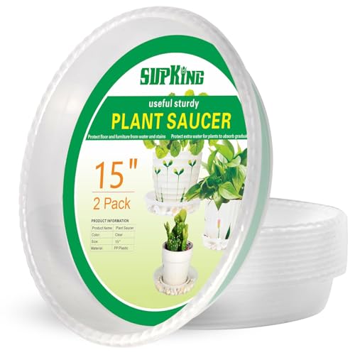 SupKing Large Plant Saucers Drip Tray 2 Pack 15 Inch Heavy Sturdy Plastic Flower Pot Saucers for Indoor,Clear Plastic Planter Water Tray for Plant Pots Liners (15''-Clear) - color: Clear, size: 15in - 2 Pack