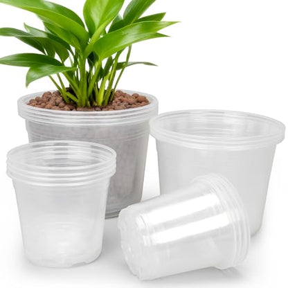 RAOOKIF 10/8/6/5 Inch Clear Nursery Pots with Drainage Hole, 16 Pack Large Nursery Pots for Plants for Indoor Outdoor, Plastic Clear Plant Pots for Flowers, Seedings, Succulents, Vegetables - size: 5/6/8/10 inch-no tray-16pcs