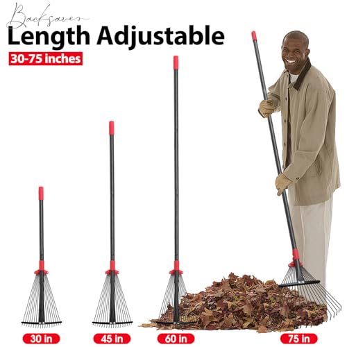 Rake for Leaves, Adjustable Garden Leaf Rakes for Lawns Heavy Duty, Metal Rake with 18 Clog-Free Tines, 9”-17” Collapsible Head, 6 ft Long Handle, Yard Tools for Gardening Camping Fast Cleanup - style: 6 FT